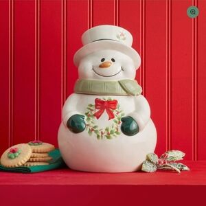 Festive Snowman Cookie Jar with Wreath